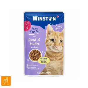 پوچ گربه وینستون با طعم گوشت گاو و مرغ در ژله